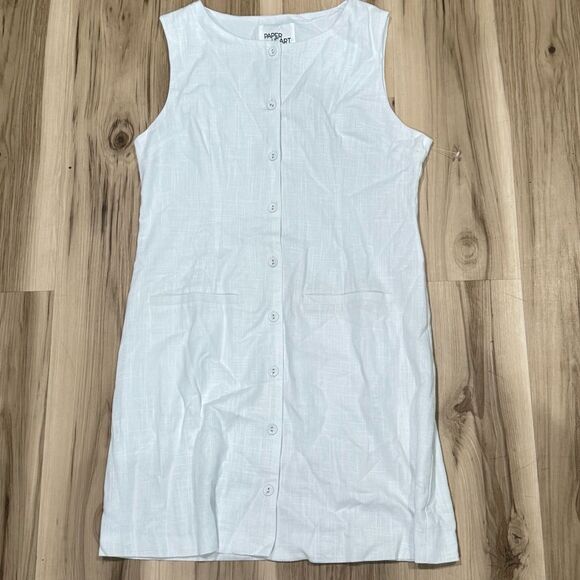 NEW Anthropologie Paper Heart White Linen Blend Button Up Dress Women’s Large - Picture 1 of 4